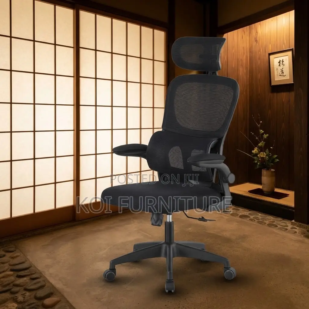 -Office Chairs; Black Orthopedic Office Seat With Flipping Armrests
