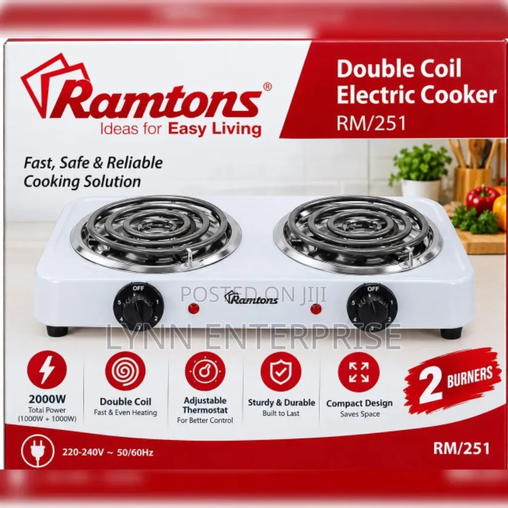 Ramtons RM/253 - Double Spiral Plate Cooker - White. (1YR WRTY) 