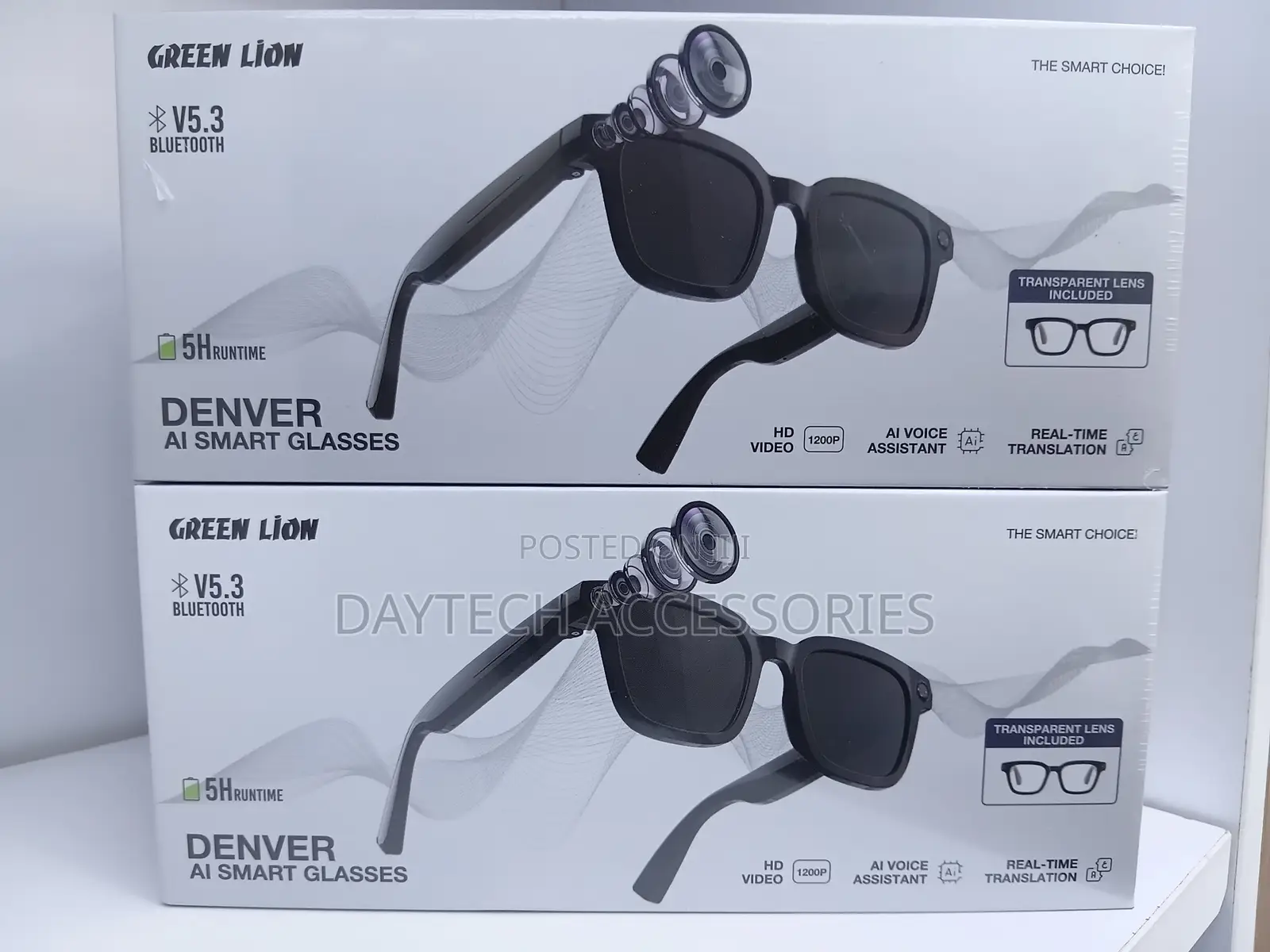 Green Lion Denver AI Smart Camera SunGlasses in Black.