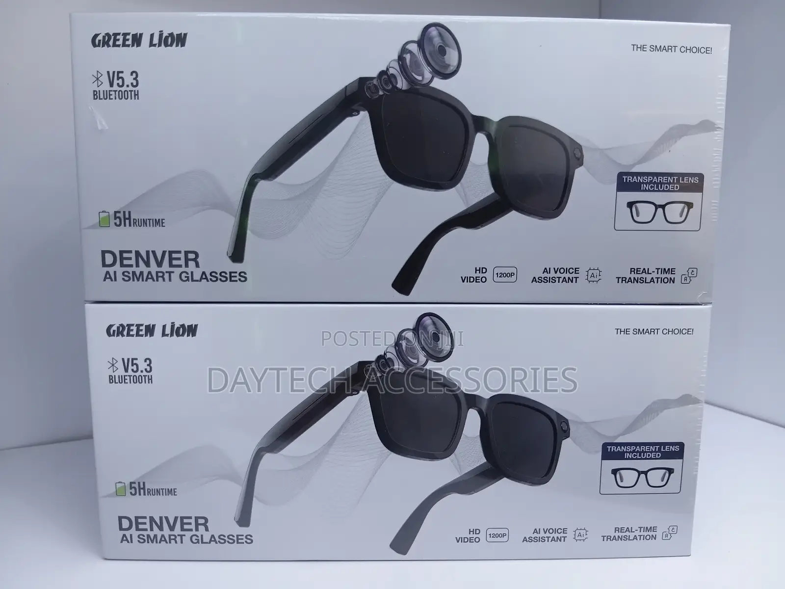 Green Lion Denver AI Smart Camera SunGlasses in Black.