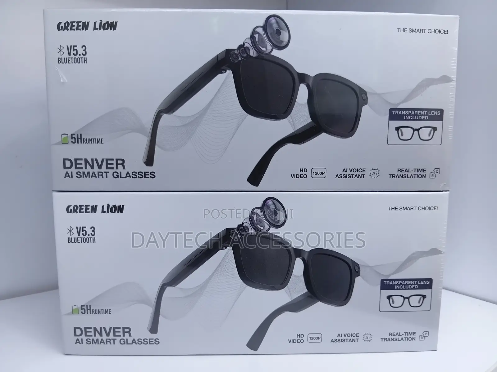 Green Lion Denver AI Smart Camera SunGlasses in Black.