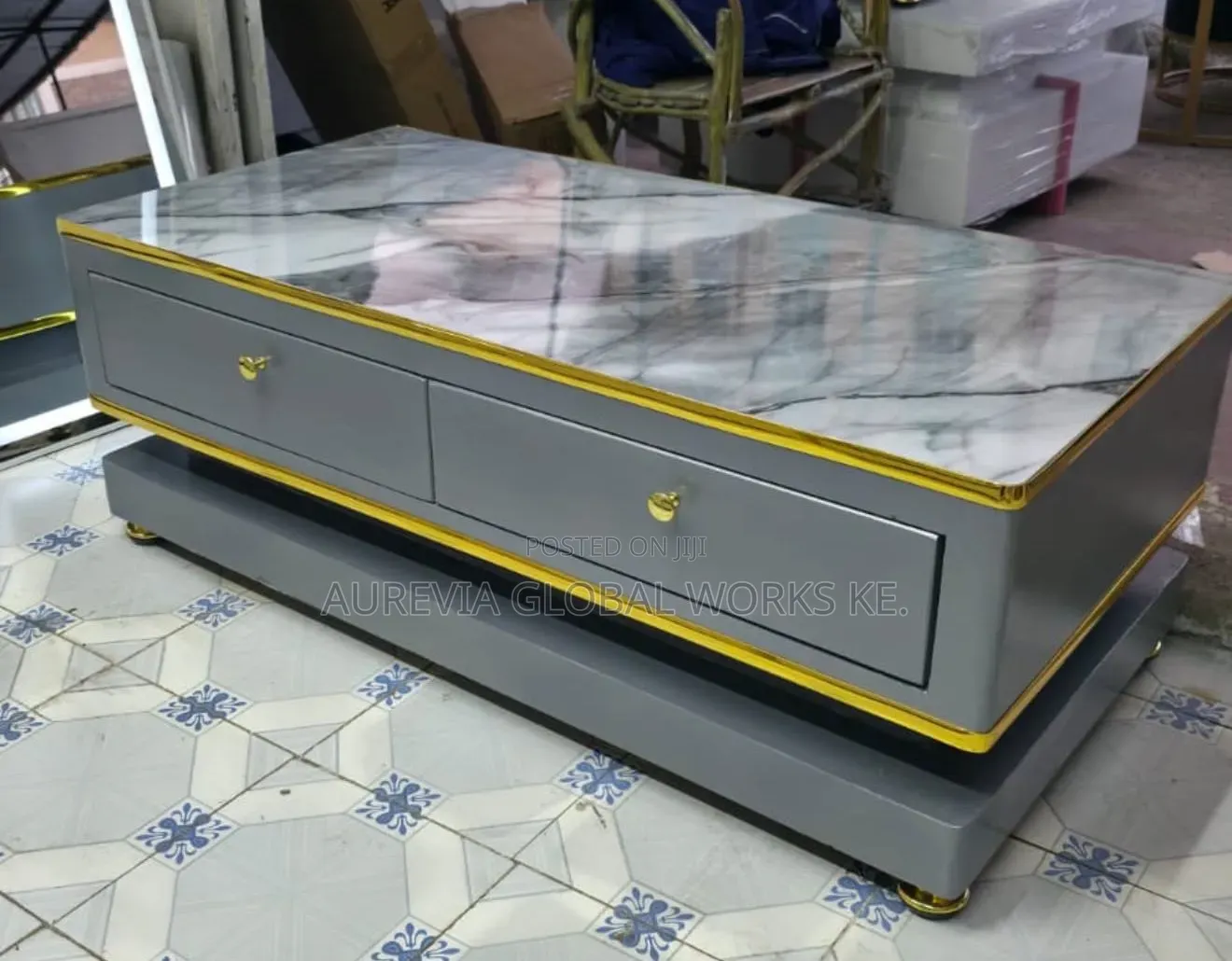 Gray Executive White Coffee Table With Marble Topping