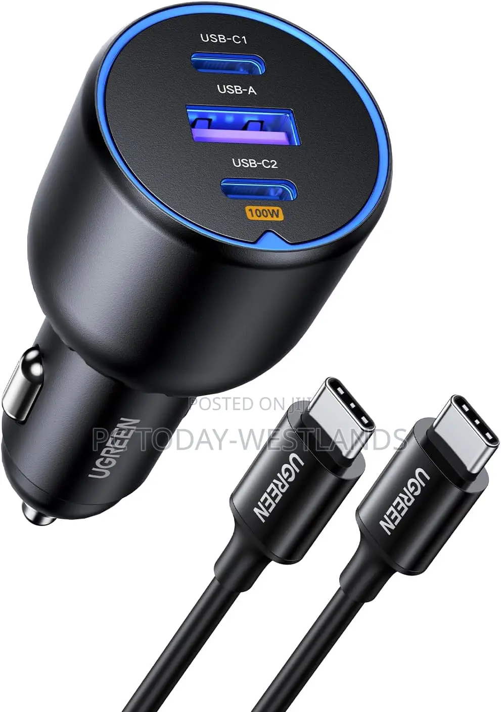 UGREEN 130W USB C Car Charger With Cable, Cigarette Lighter Adapter