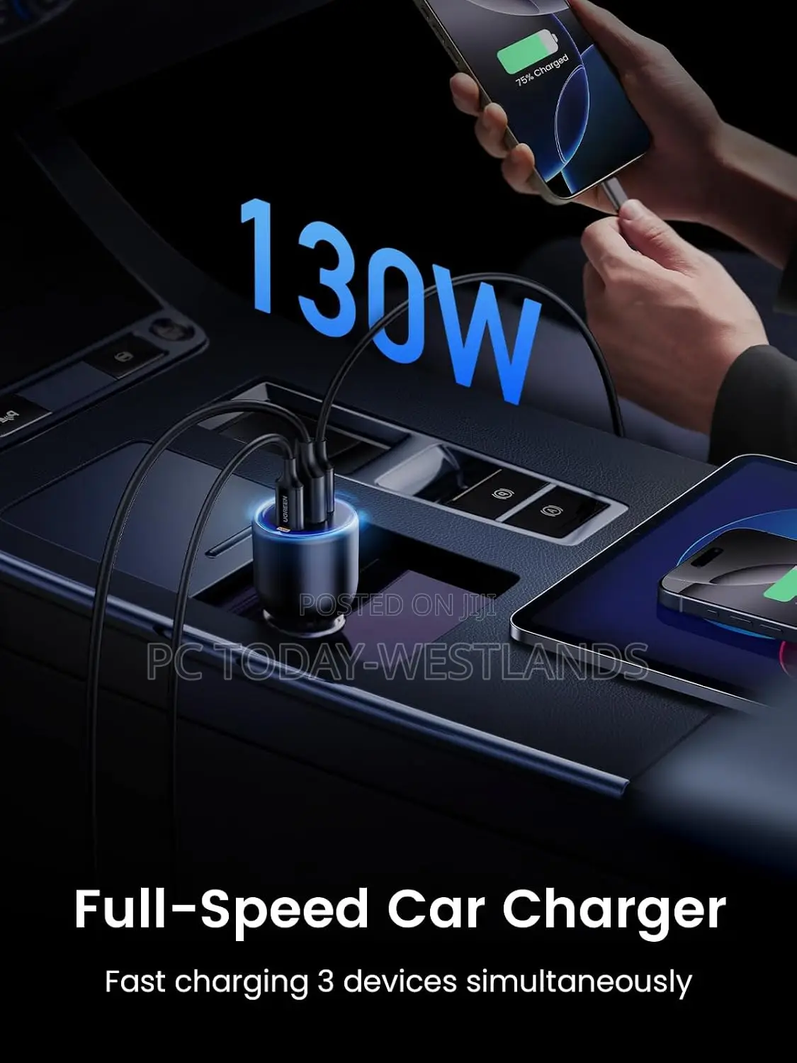 UGREEN 130W USB C Car Charger With Cable, Cigarette Lighter Adapter