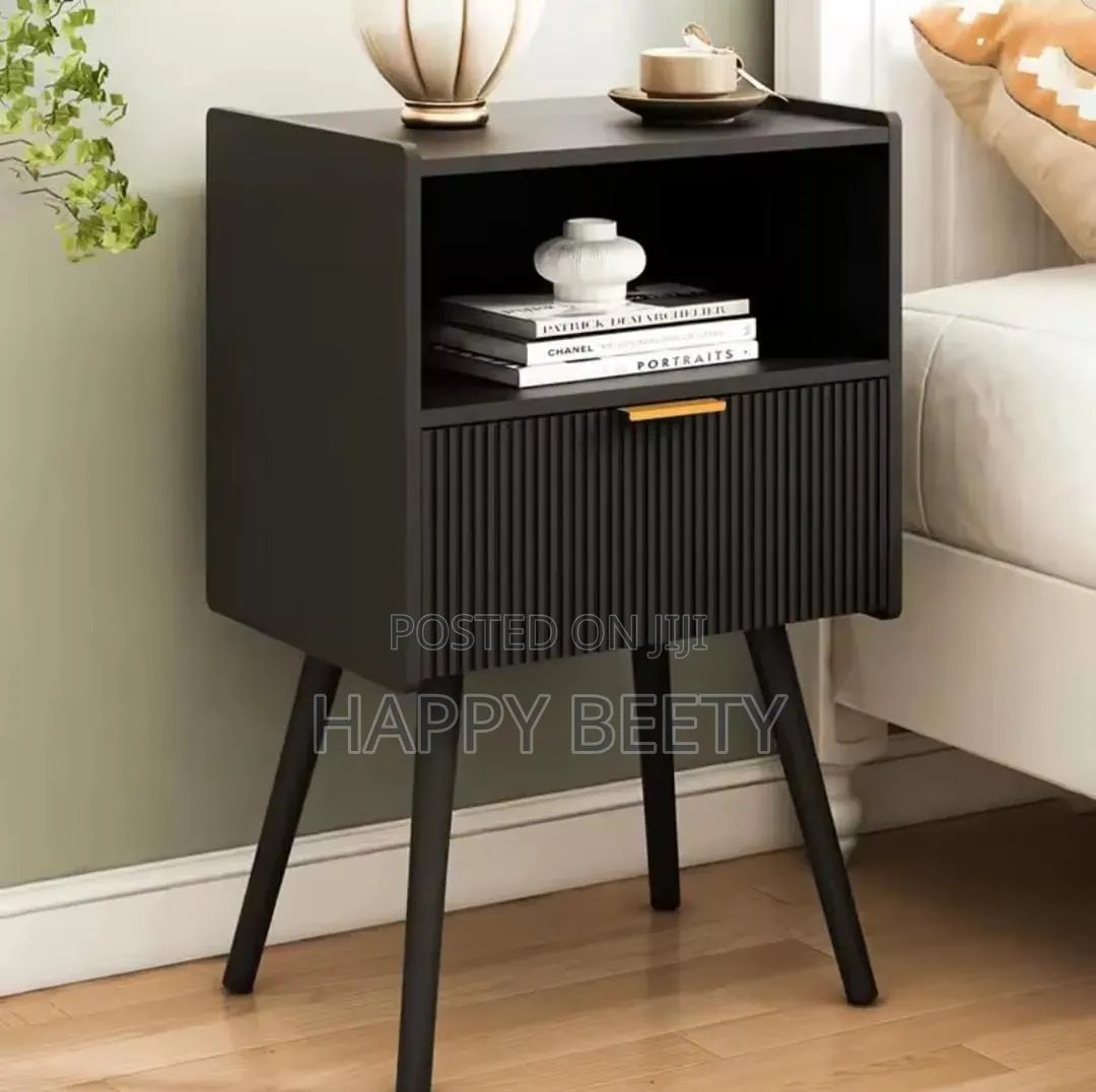 JOONEE Black Nightstand,Modern Bedside Table With Storage