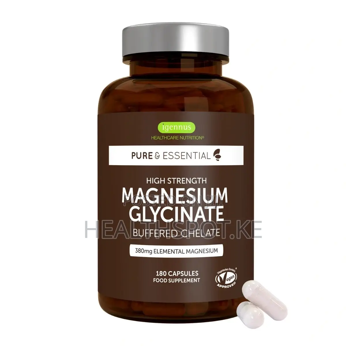 Magnesium Glycinate 380mg – High Strength Buffered Vegan, 180 Caps