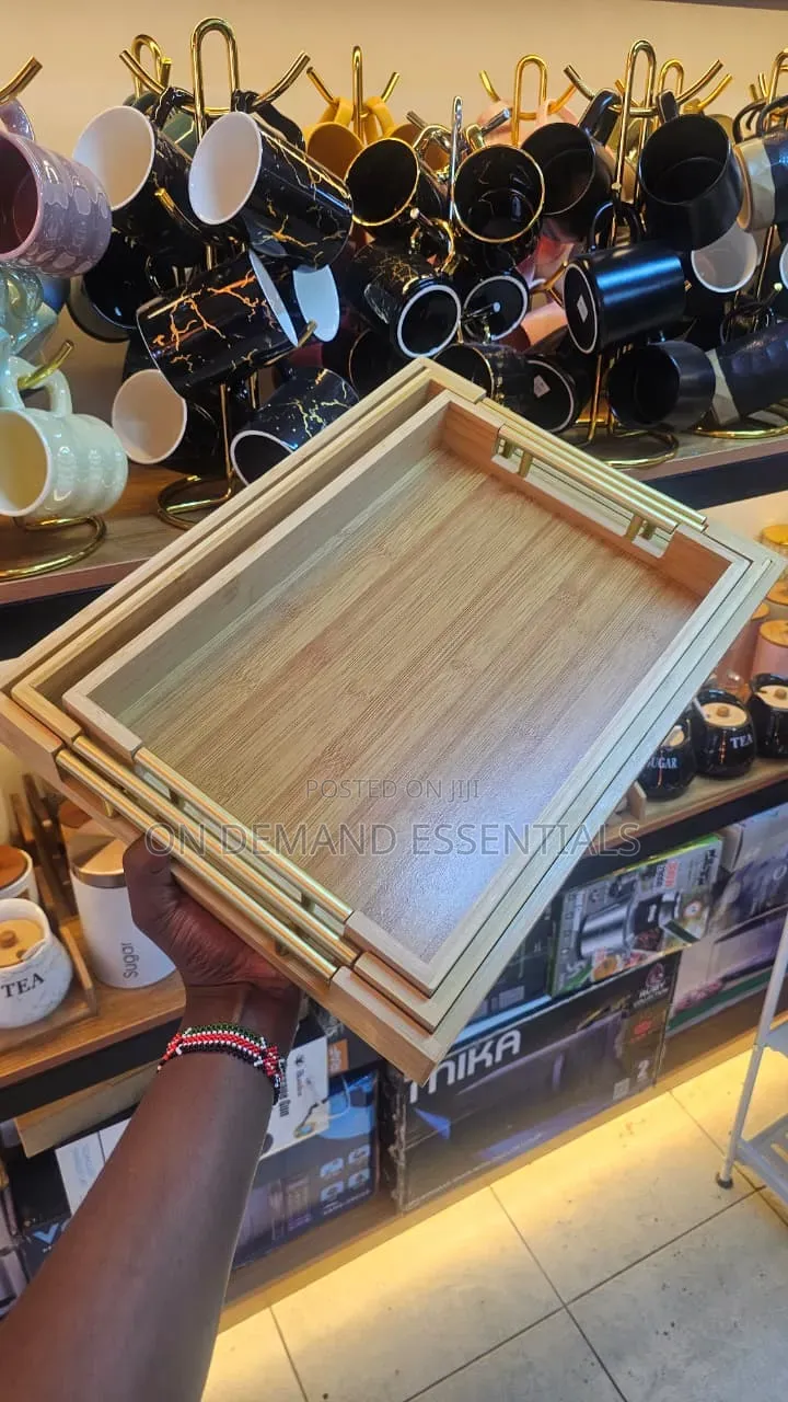 3pcs Set Bamboo Wooden Serving Trays- Rectangular Serving Trays