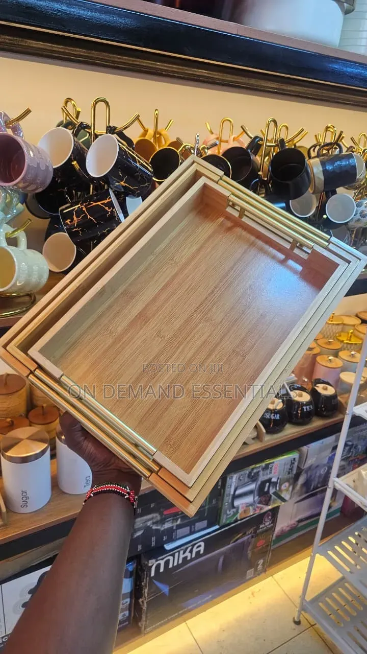 3pcs Set Bamboo Wooden Serving Trays- Rectangular Serving Trays