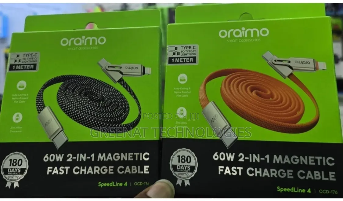 Oraimo SpeedLine 60W 2-in-1 Magnetic Type-C to C/Lightning 1M 480Mbps