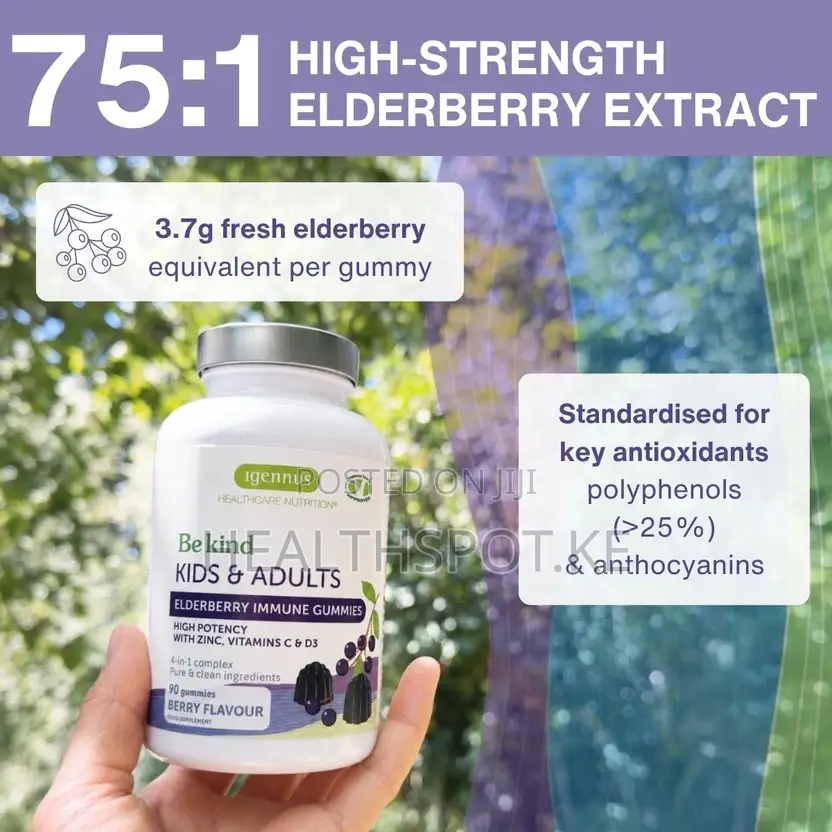 Igennus Elderberry Immune Gummies, Kids 4+, C, D3 & Zinc, 90