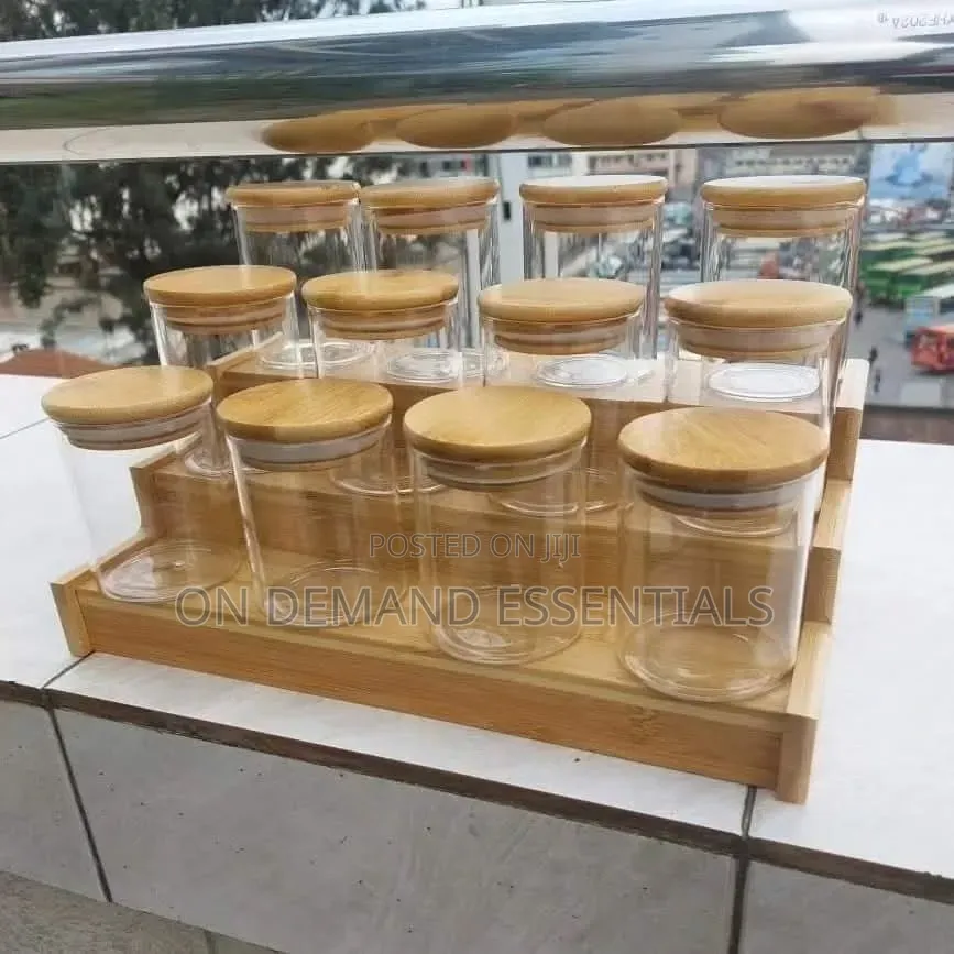 Bamboo Rack and Airtight Spice Jars