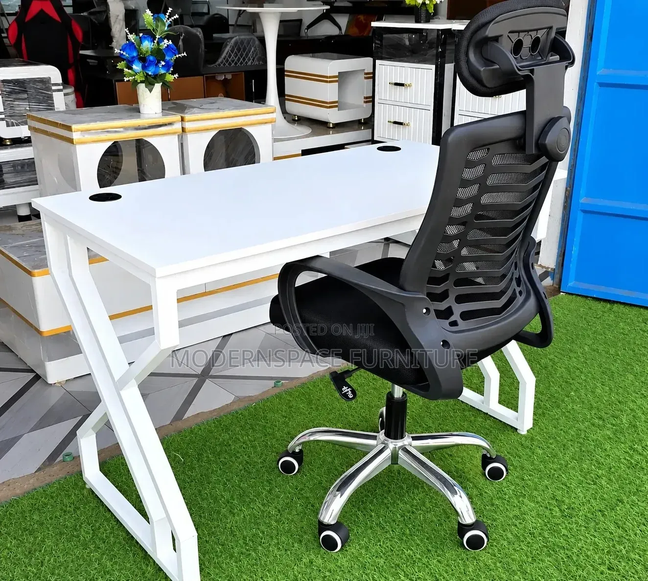 White Study Desk With Headrest Office Chair
