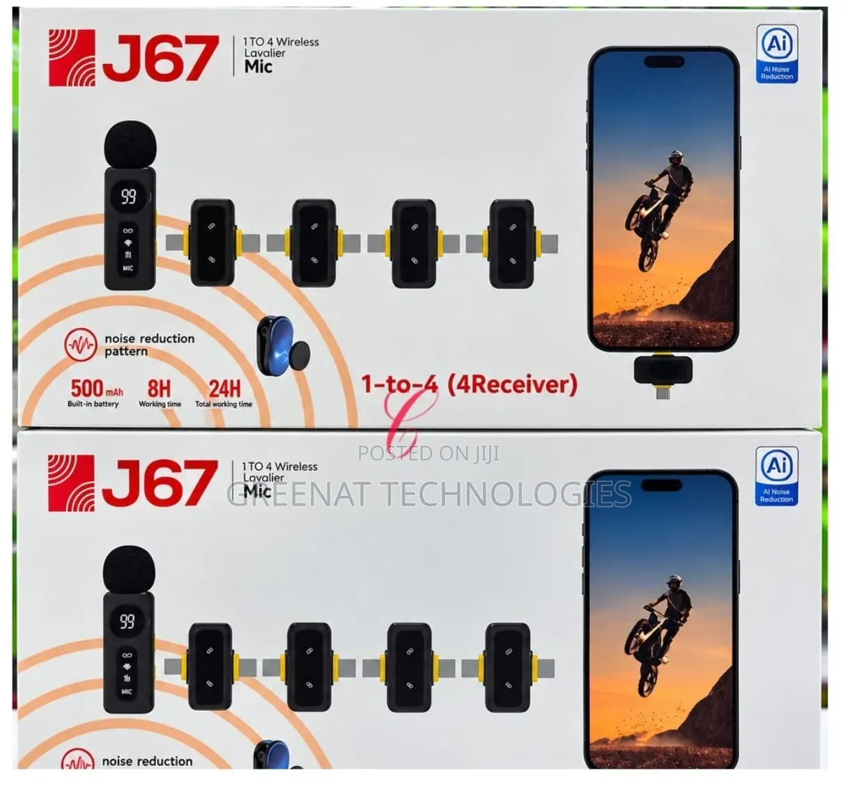 J67 Lavalier Mic 1 Mic to 4 Receivers/Phones AI Noise Reduction 30M