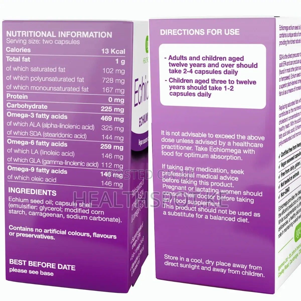 Igennus Echiomega Echium Seed Oil 500mg Vegan Omega-3-6-9, 60 Softgels