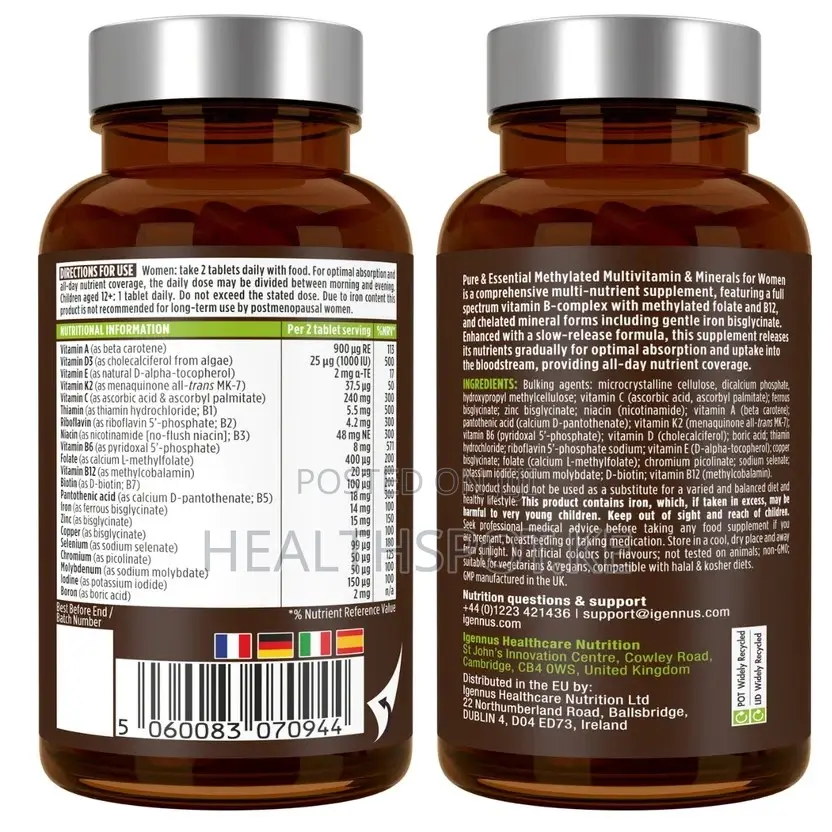 Igennus Methylated Women's Multivitamin With Iron, 60 Vegan Tablets