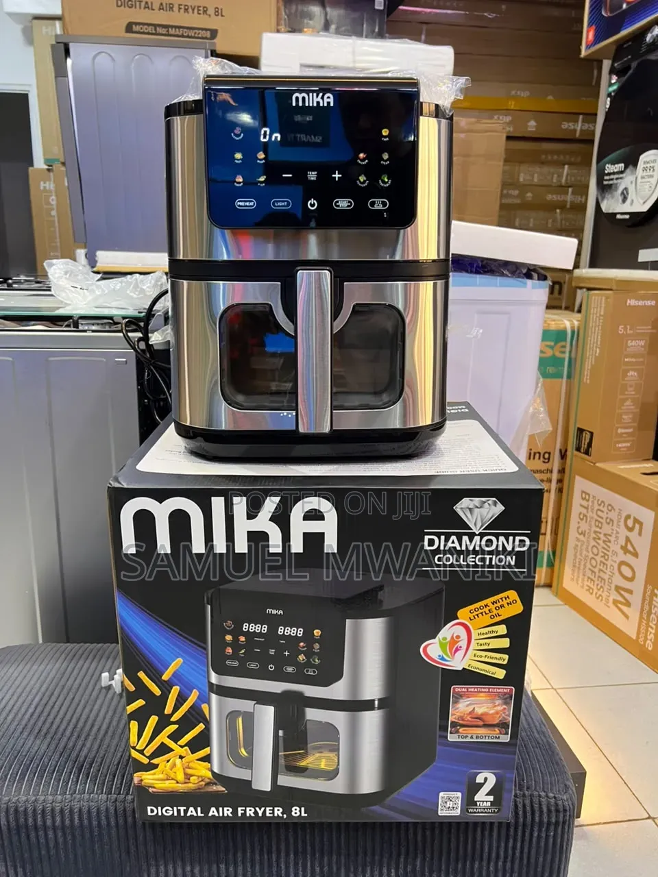 MIKA 8L Air Fryer Black & Stainless Steel