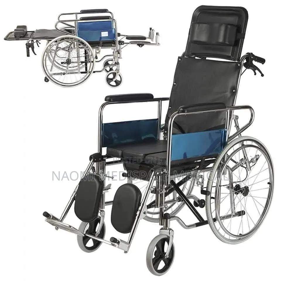 180° High Back Manual Reclining Wheelchair With Commode and Footrest