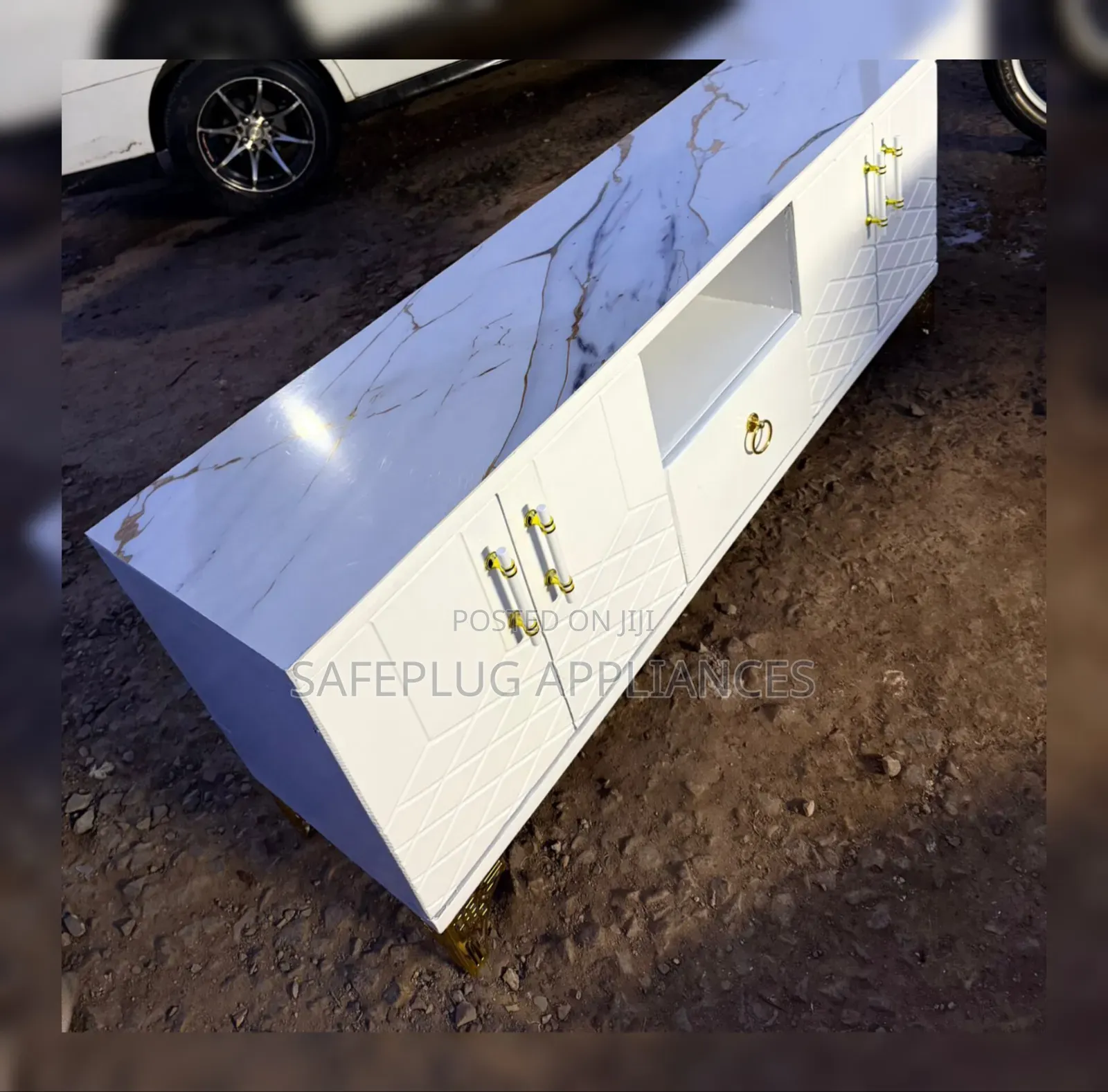 Executive Modern TV Stand With Classy Marble Top Finish