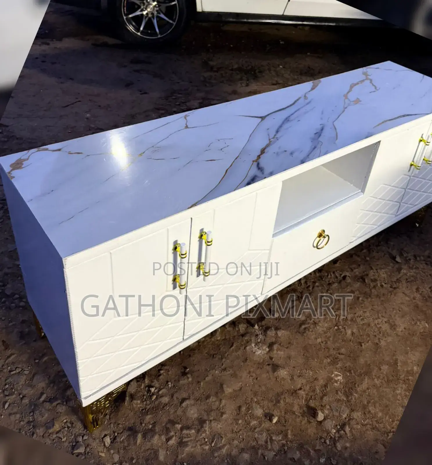 Luxury Box Style TV Stand With Marble Top for Living Room