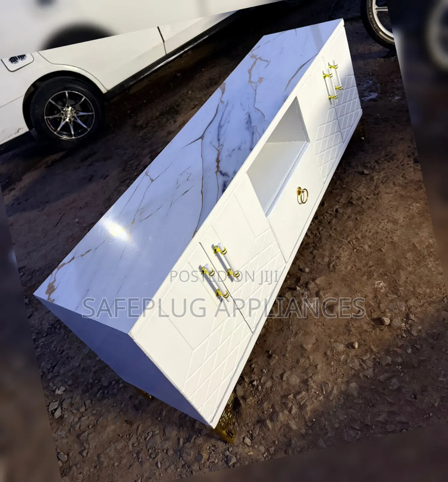 Beautiful Modern Box TV Stand With Elegant Marble Surface