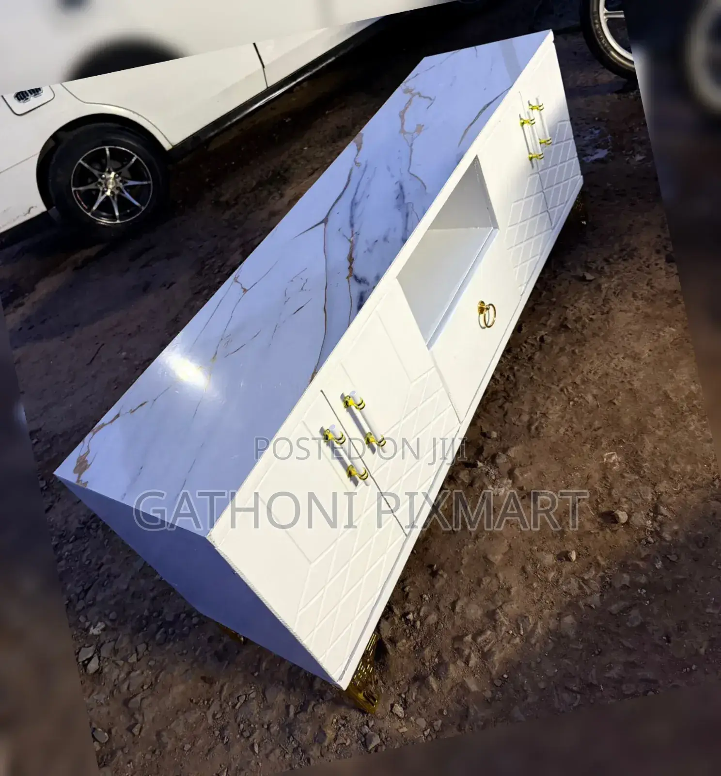 Beautiful Modern Box TV Stand With Elegant Marble Surface