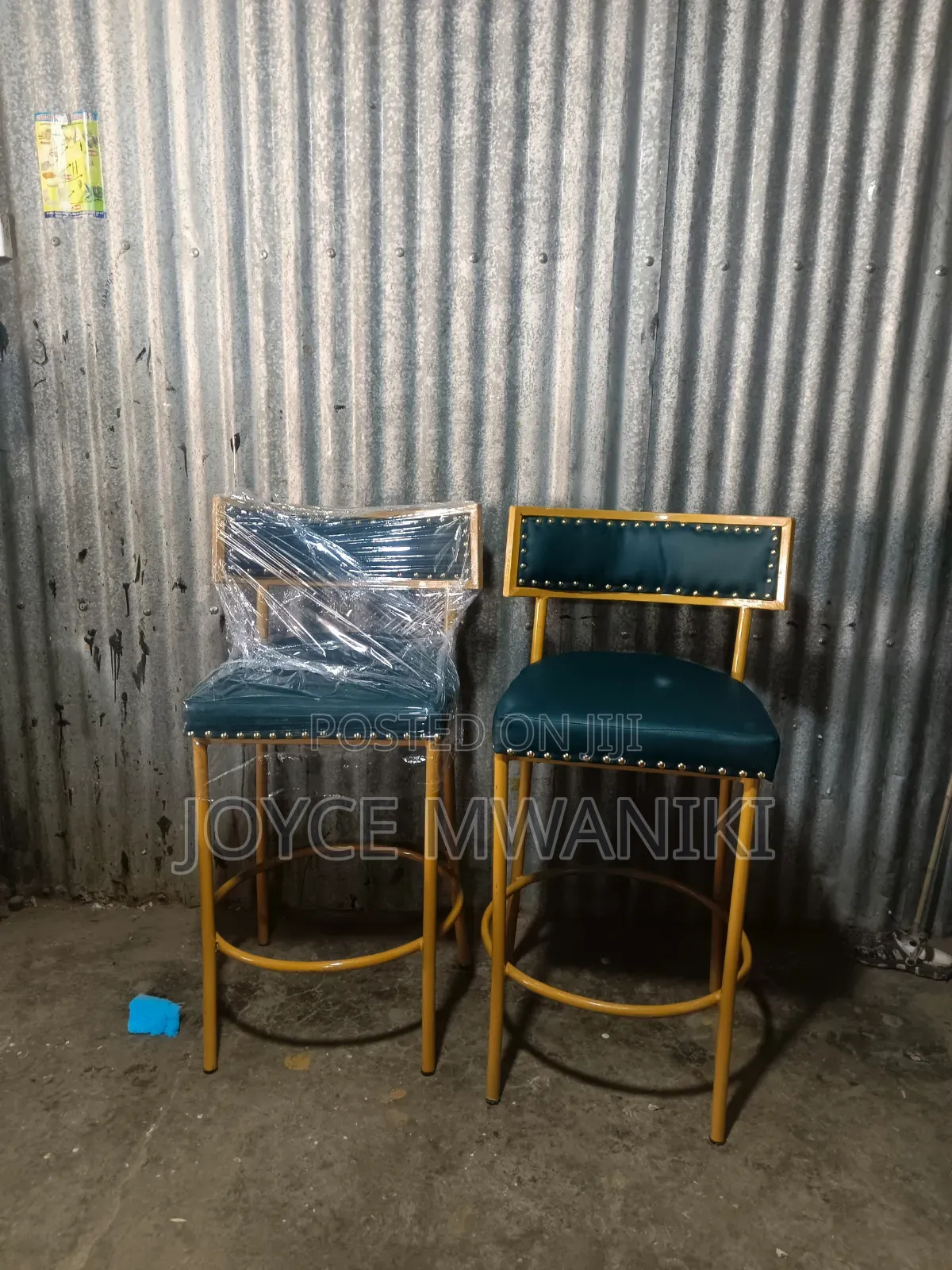 Modern Luxury High Bar or Counter Chair, Green and Gold.
