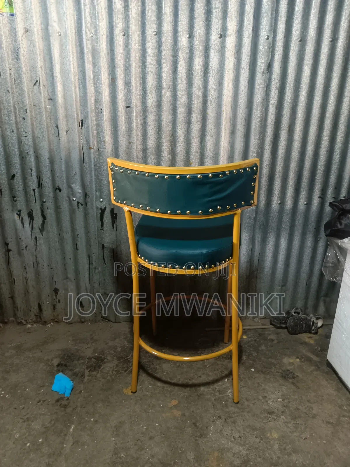 Modern Luxury High Bar or Counter Chair, Green and Gold.