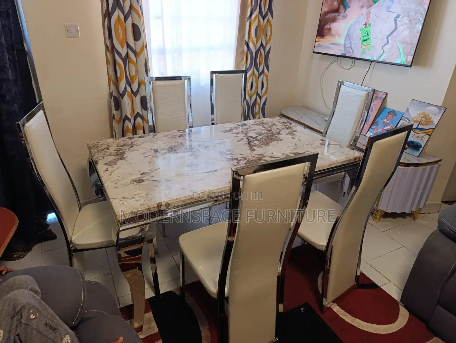 Modern 6 Seater Dining Table Set -Marble Top