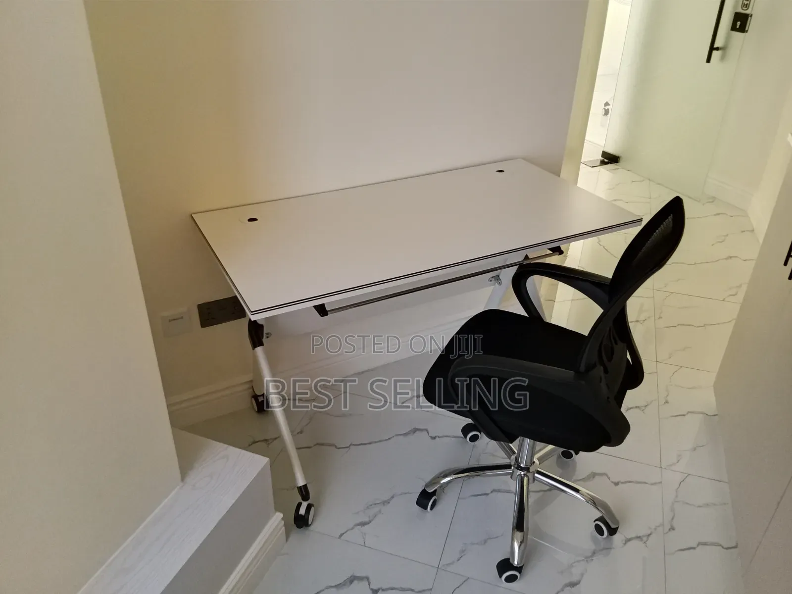 Elegant New White Training Table 1.2 MTRS With Office Chair