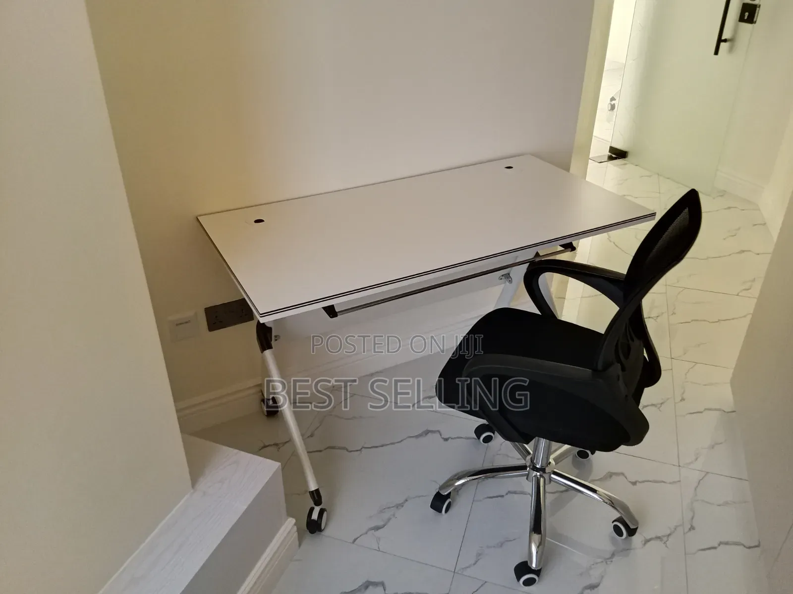 Elegant New White Training Table 1.2 MTRS With Office Chair