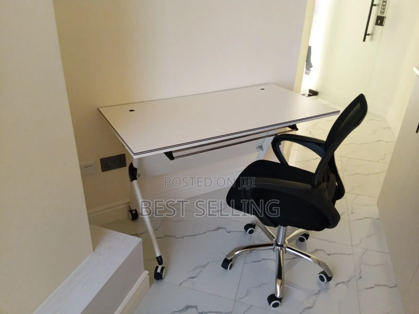 Elegant New White Training Table 1.2 MTRS With Office Chair