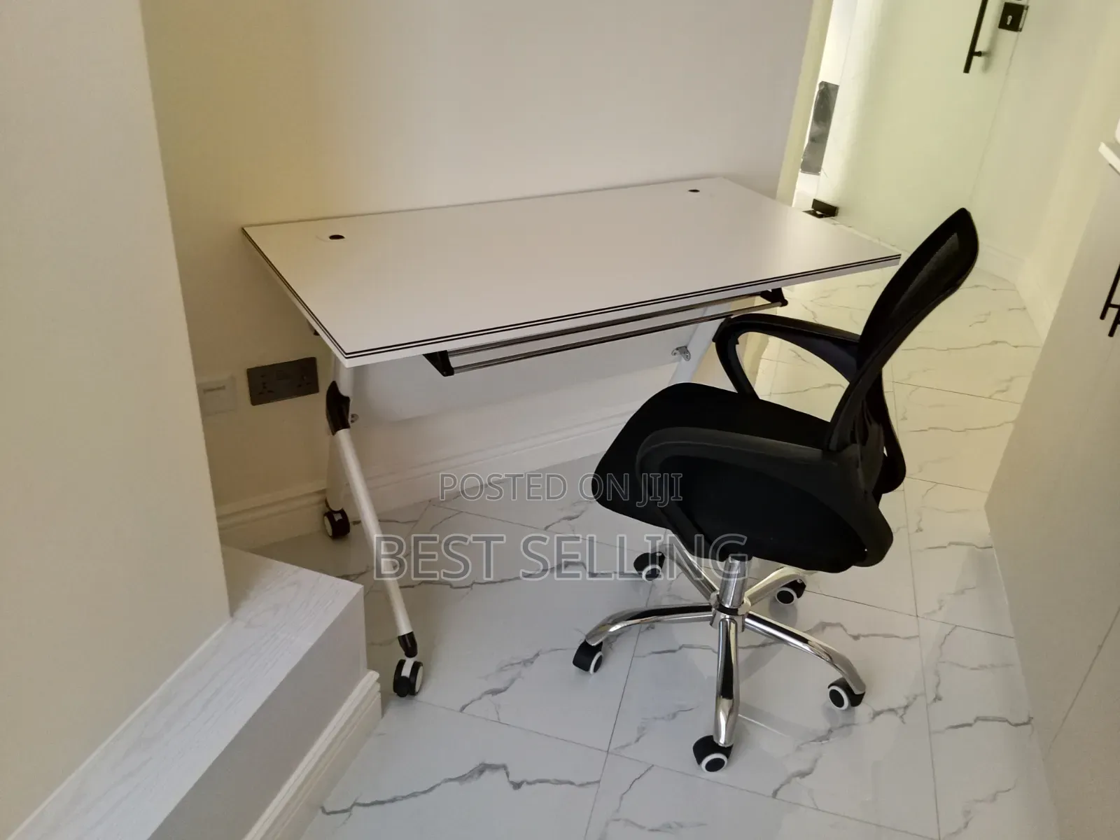 Elegant New White Training Table 1.2 MTRS With Office Chair