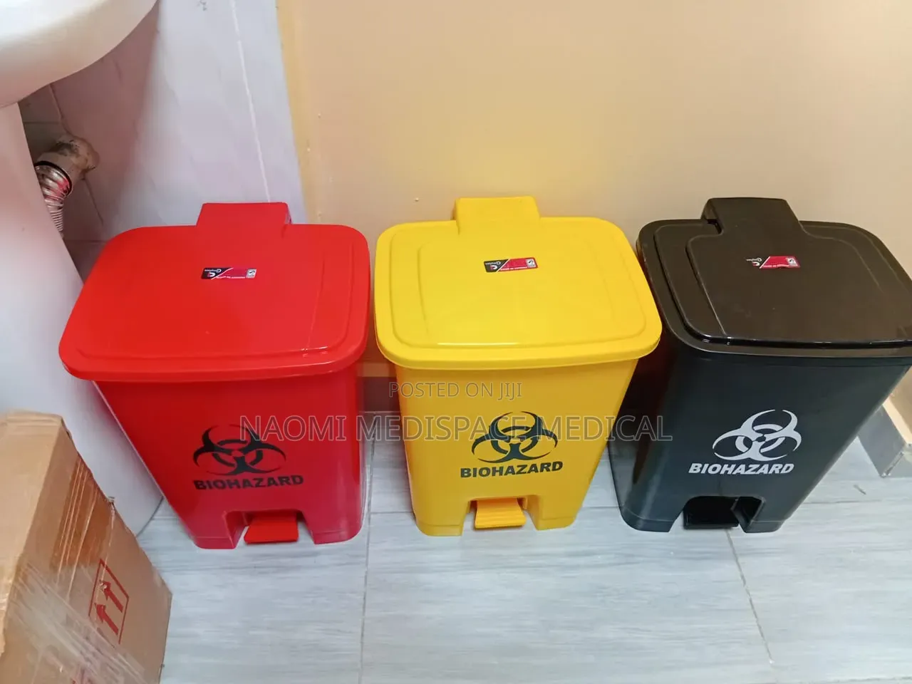 30L Biohazard Coded Bins- Black, Yellow, Red(Foot Operated)