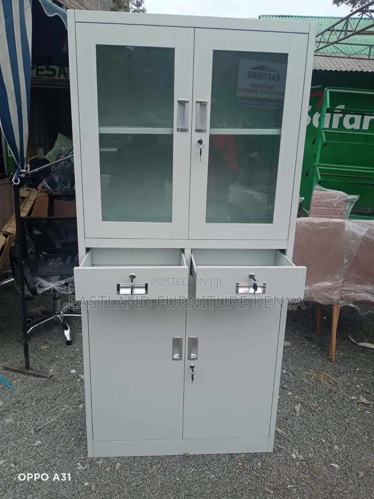 2-Door Metal Filing Cabinet With Glass Top