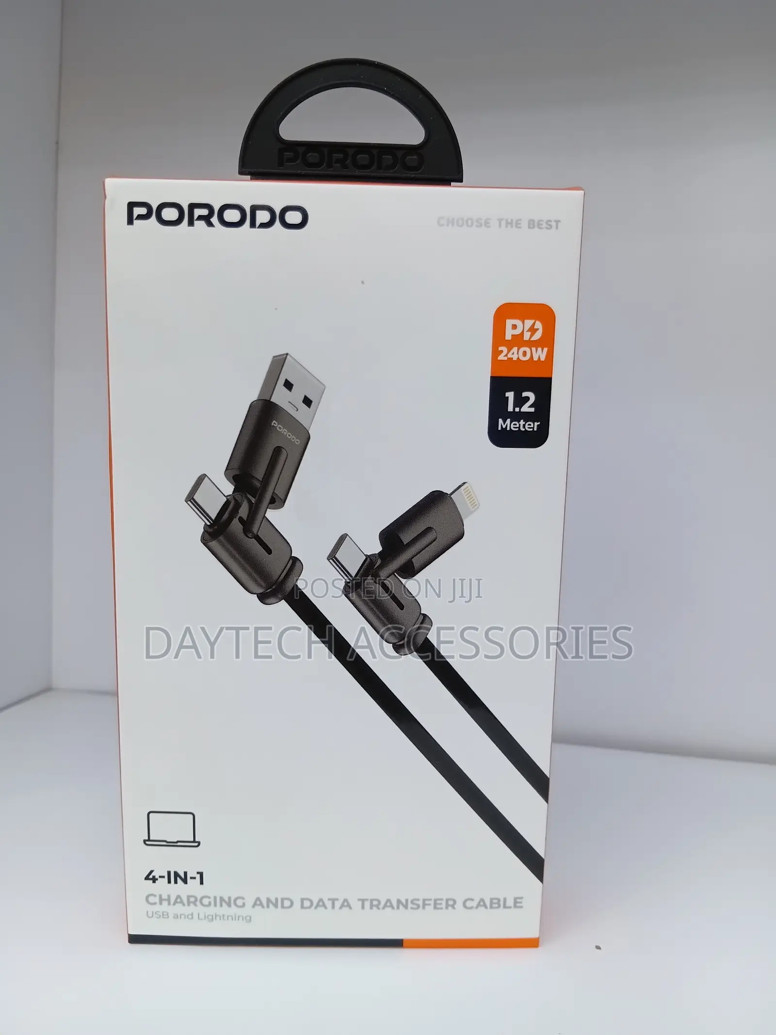 The Porodo 240W 4-in-1 Charging and Data Transfer Cable 1.2-Meter.