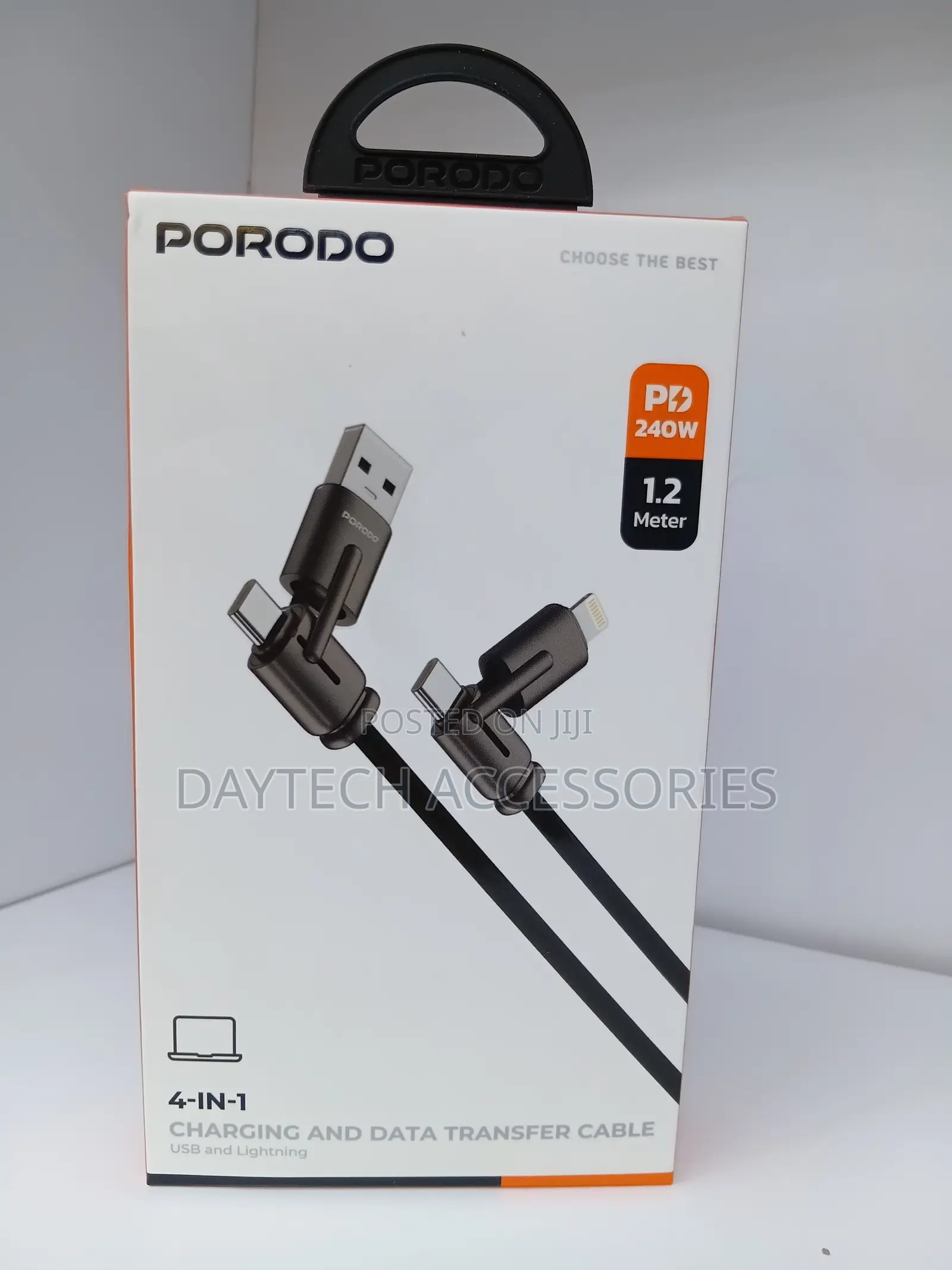 The Porodo 240W 4-in-1 Charging and Data Transfer Cable 1.2-Meter.