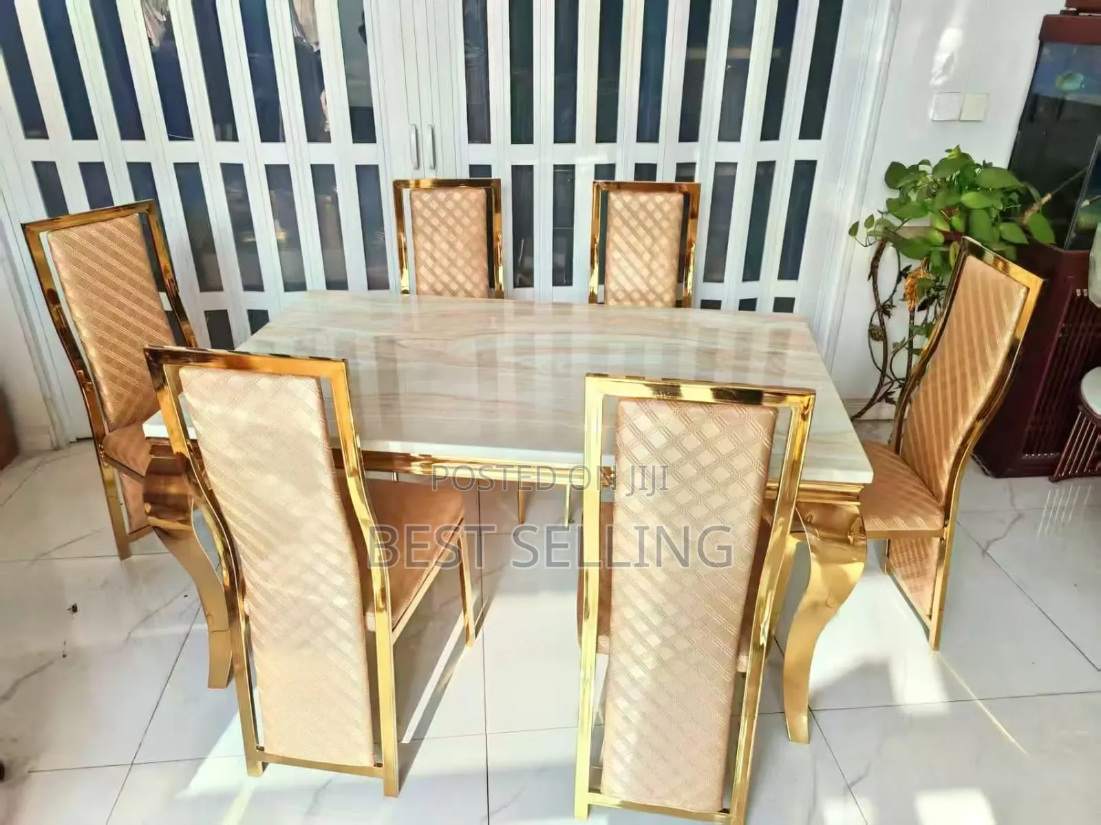 Elegant Strong Stand Heavy Marble Top Dining Set