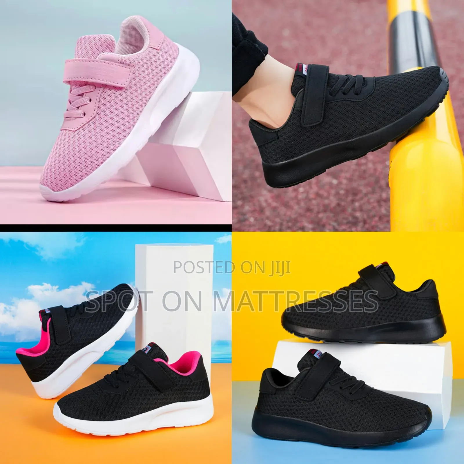 Unisex Breathable Sneakers. Sizes 28-40. Colours Black/Pink.