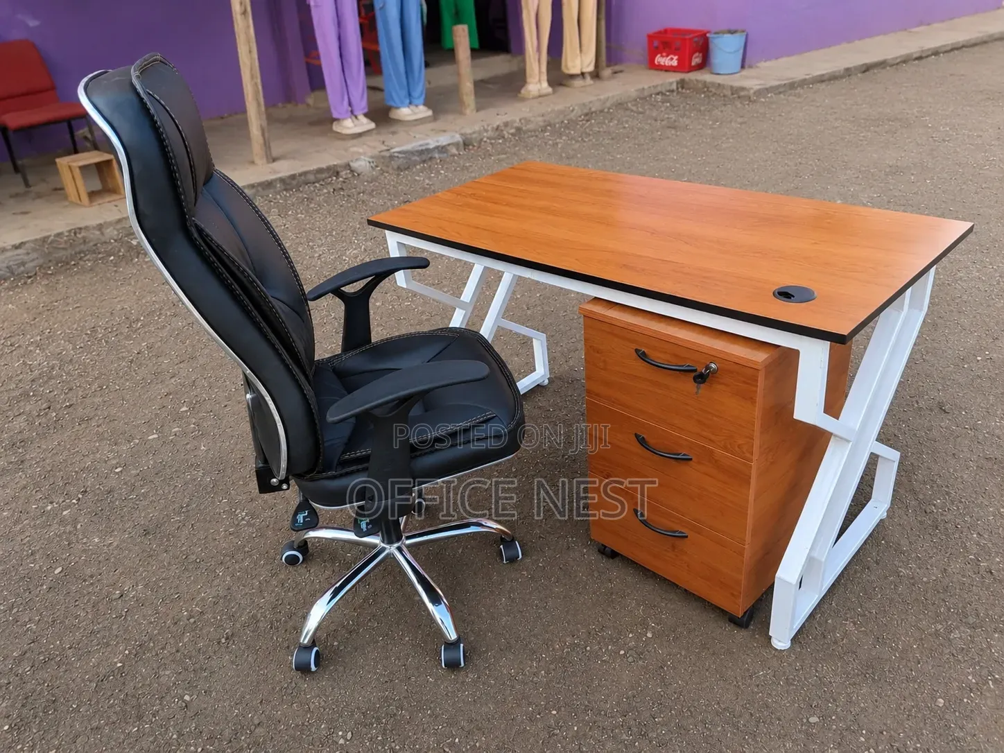 Executive Office Desk & High Back Office Chair Set – Wooden 3 Drawers