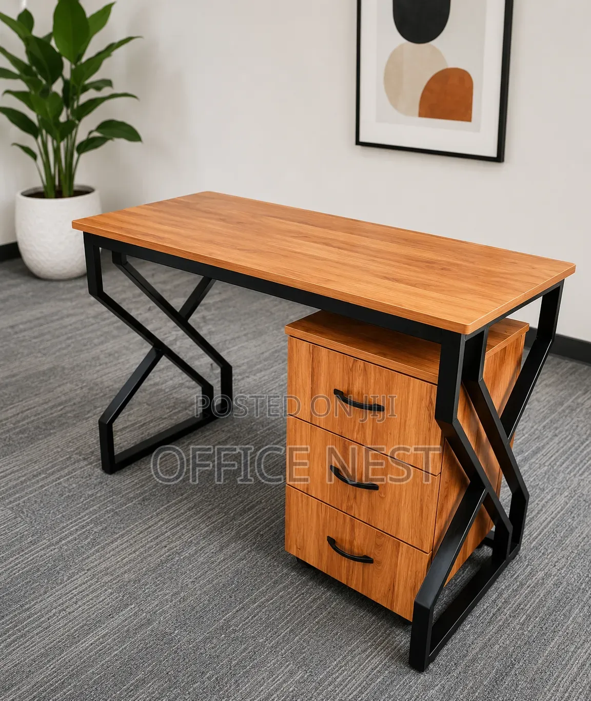 Executive Office Desk & High Back Office Chair Set – Wooden 3 Drawers