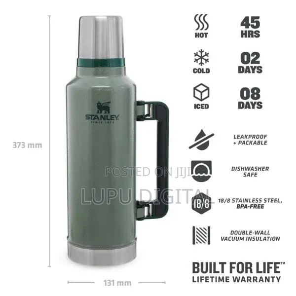 Classic Stanley Branded 1.9L Unbreakable Metallic Thermos Flask