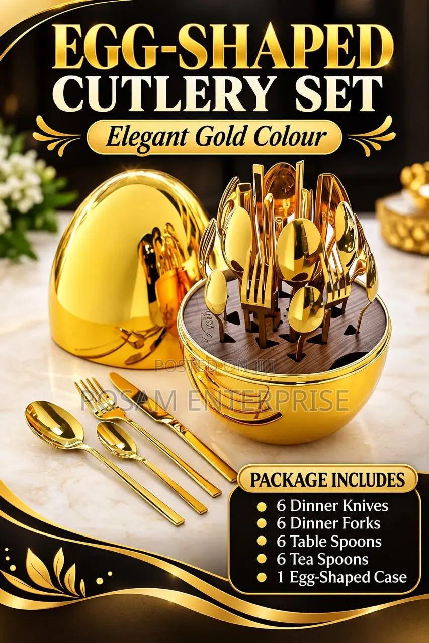 Egg-Shaped Cutlery Set Gold Colour(24pc)