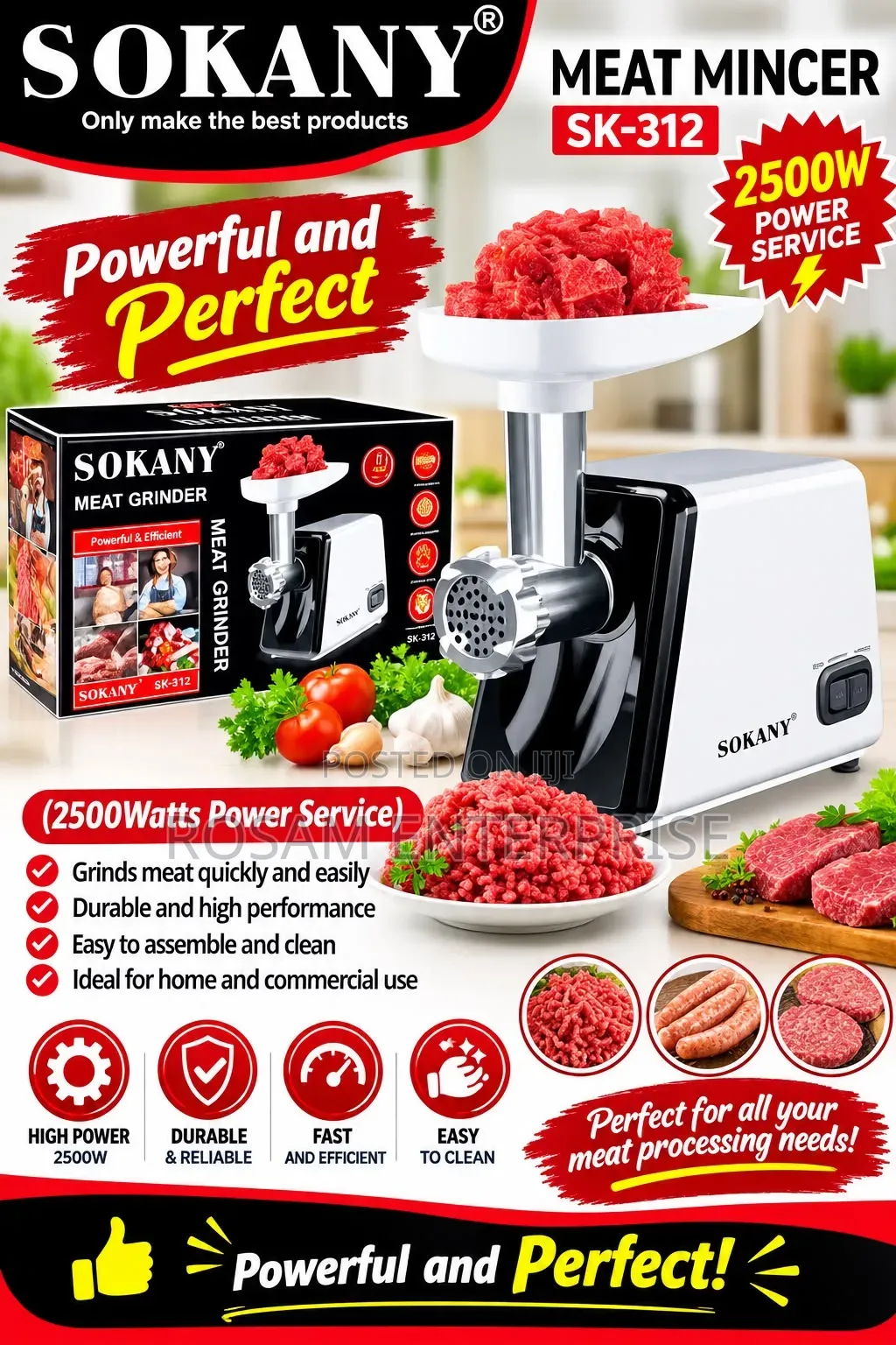 Sokany Electric Meat Mincer 2500Watts. (Model: SK-312)
