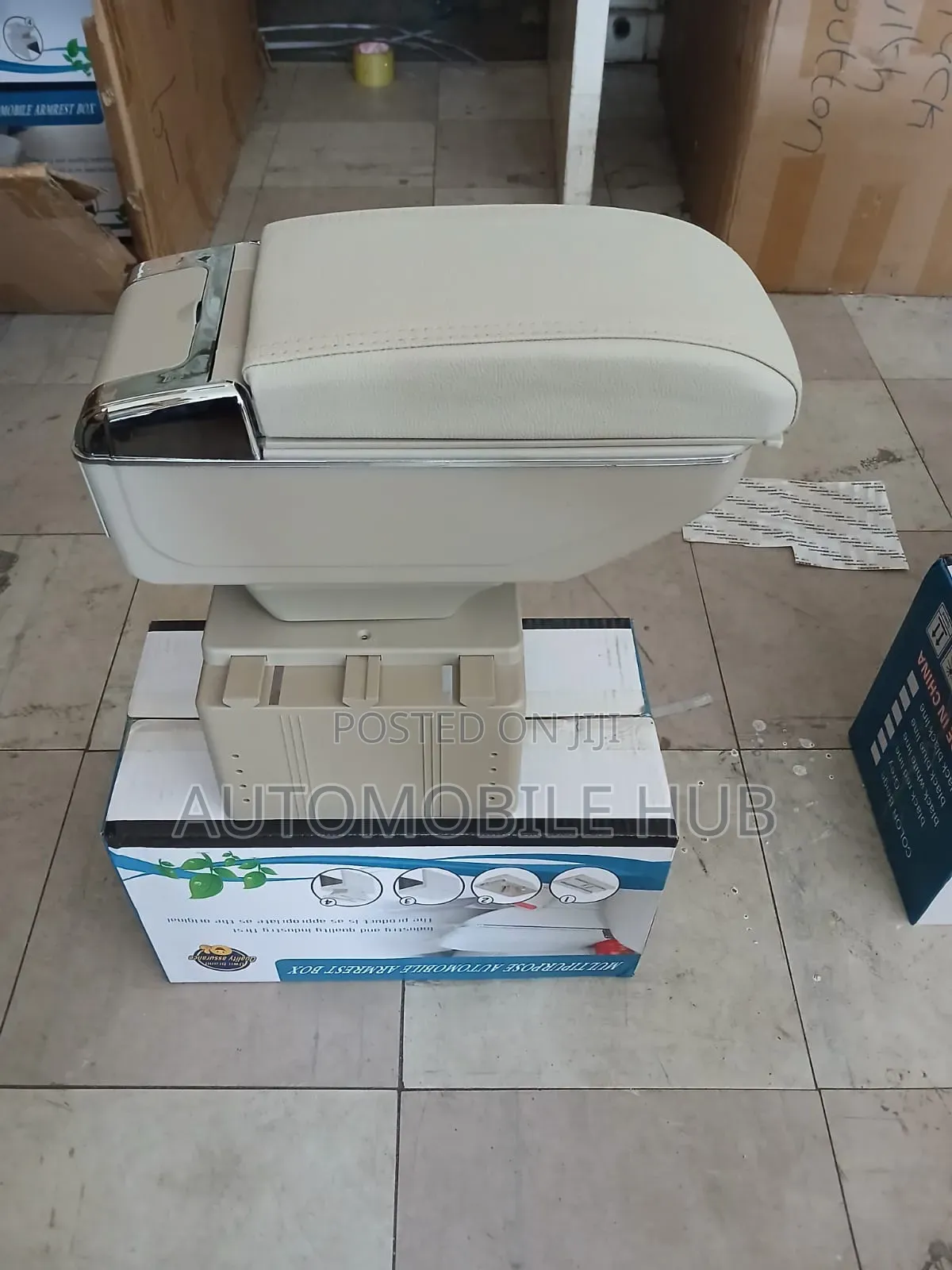 Universal Beige Car Armrest / Console Box – Fits All Cars