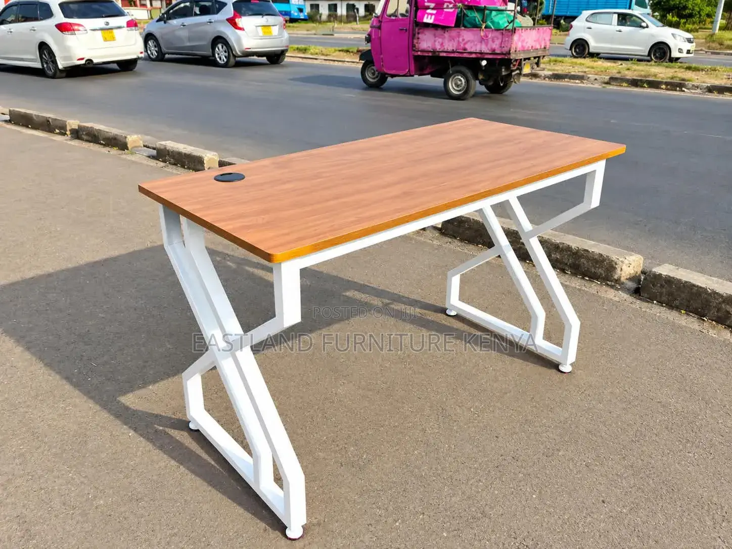 Modern Office Desk 1.2M - Wooden Top With White -Design Metal Legs