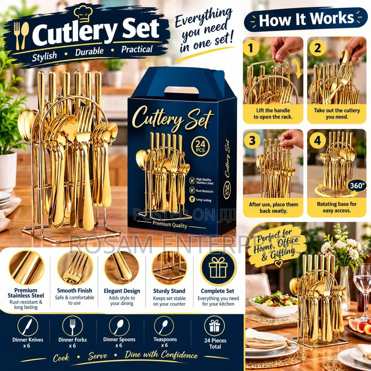24pc Gold Cutlery Set