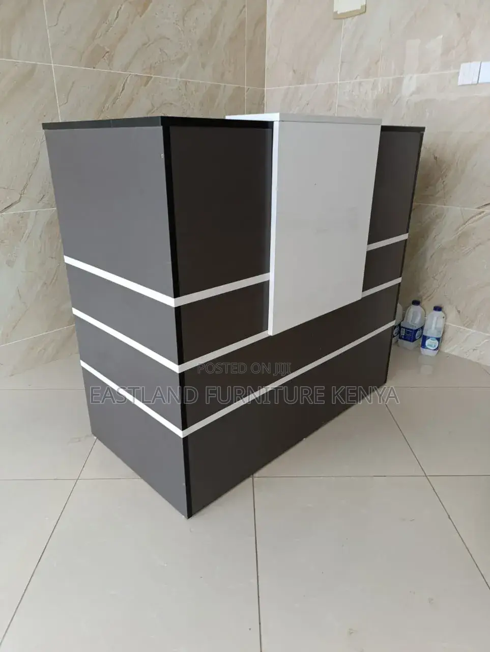 Reception Desk 1.4M - Black & White Counter With Striped Front Design