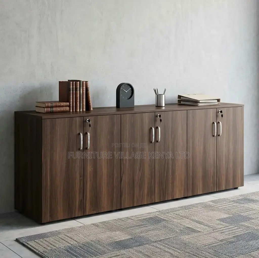 Credenza Cabinet; Lockable 6 Door Wooden Credenza Storage Cabinet