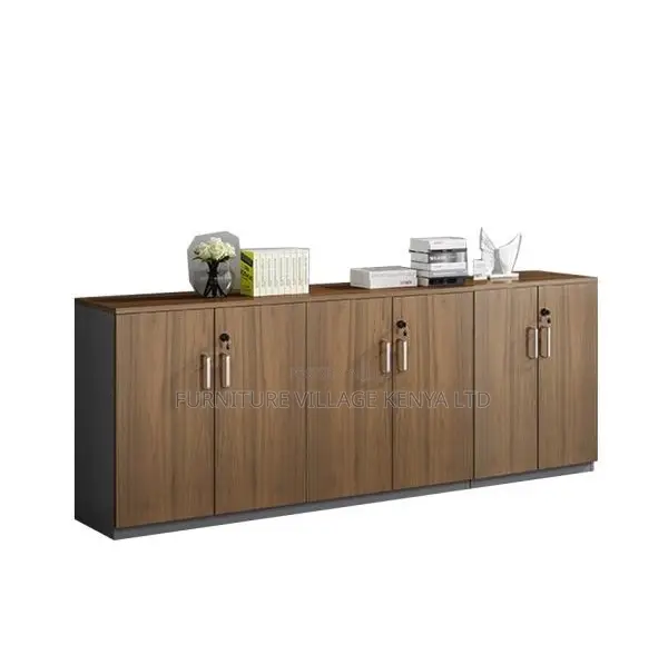 Credenza Cabinet; Lockable 6 Door Wooden Credenza Storage Cabinet