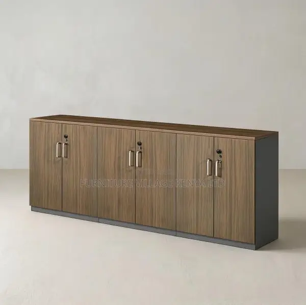 Credenza Cabinet; Lockable 6 Door Wooden Credenza Storage Cabinet